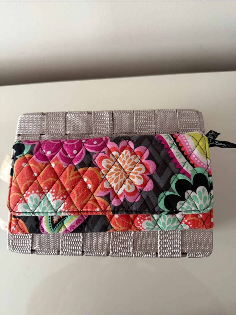 Vera Bradley Quilted Floral Foldover Wallet - Orange Pink Green Black , never us